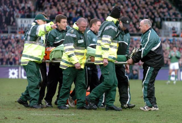 MARCUS HORAN IS STRETCHERED OFF THE FIELD WITH A NECK INJURY 