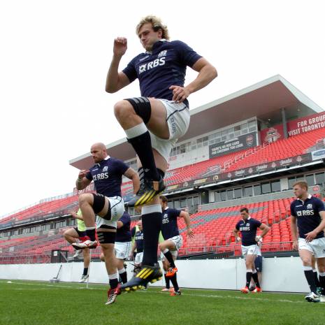 Richie Gray - Scotland lock jumps into action as the team train on BMO Field, scene of Saturday